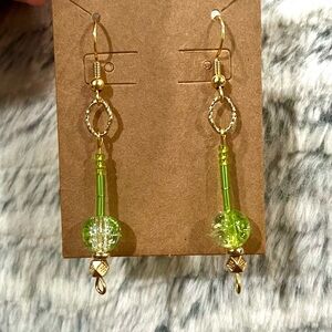 Elegant Green and Gold Dangle Earrings